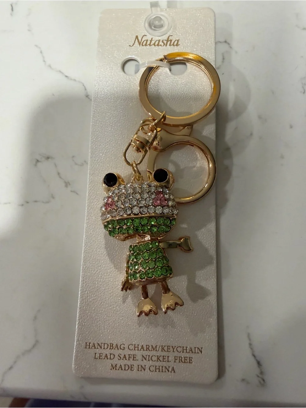 Natasha Crystal Frog Keychain - Green, Gold, Pink, Black
